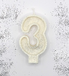 Свеча цифра "3" с серебром