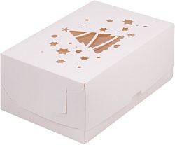 Коробка на 6 капкейков "Елка" белая