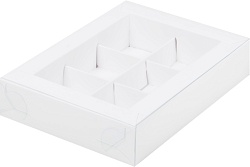 Коробка на 6 конфет 15,5 см*11,5 см*3 см с пластиковой крышкой белая